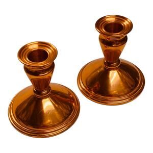 Vtg Coppercraft Guild Solid Copper Taper Candle Holders Set 4" Candlesticks MCM